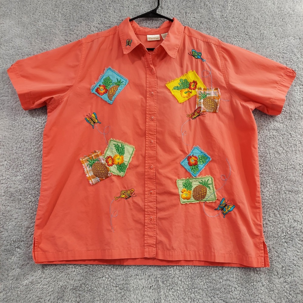 Bobbie‎ Brooks Shirt Womens 18W/20W Coral Tropical Theme Button Up Hawaiian